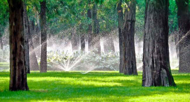 Sprinkler in a lawn with tree irrigation-analysis